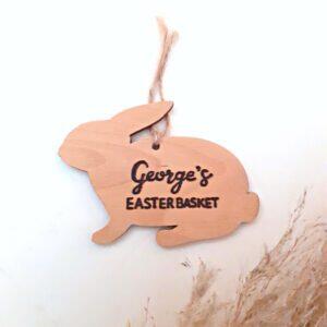 Handmade Wooden Personalised Easter Basket Bunny Rabbit Tag