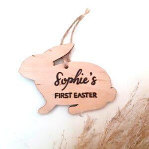 Handmade Wooden Personalised First Easter Bunny Rabbit Tag