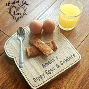 Handmade Wooden Oak Personalised Egg Breakfast Board Gift