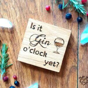 Handmade Wooden 'Gin O Clock' Oak Coaster Gift