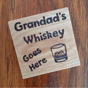 Handmade Wooden Grandad's Whiskey Oak Coaster