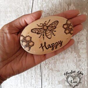 Handmade Wooden Gift Bee Happy Pebble