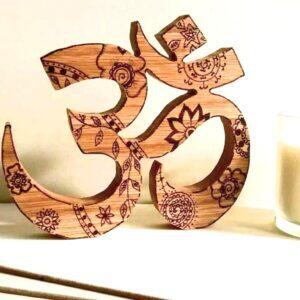 Handmade Freestanding Wooden Aum Oak Symbol Gift