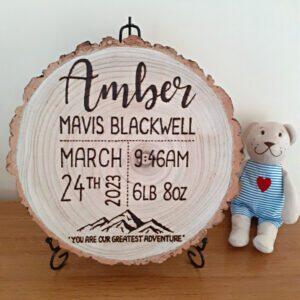 rustic wood slice baby gift
