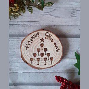 handmade wood slice christmas gin coaster