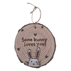 Wooden Easter Bunny Decoration – “Some Bunny Loves You” Rustic Log Slice