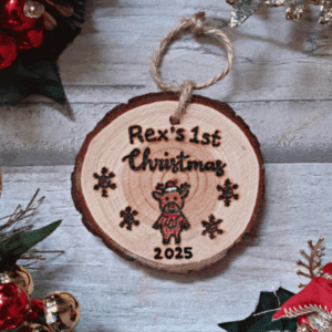 Handmade Wooden Baby's 1st Christmas Tree Ornament Reindeer 2025