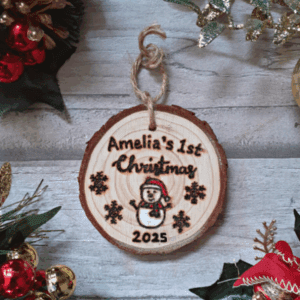 Handmade Wooden Baby's 1st Christmas Tree Ornament Snowman 2025