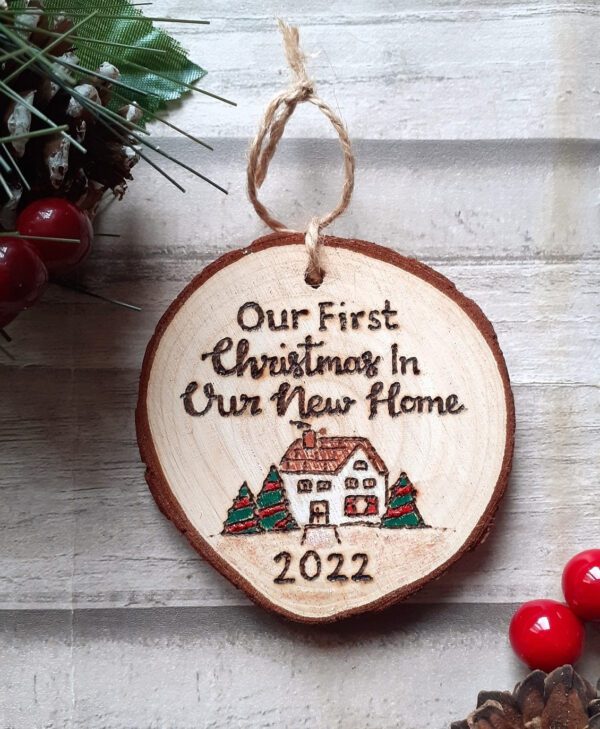 First Christmams in new home christmas tree wood slice decoration