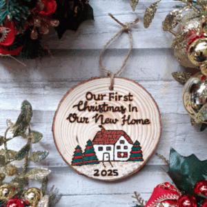 Handmade Wooden 'First Christmas In New Home' Tree Ornament 2025