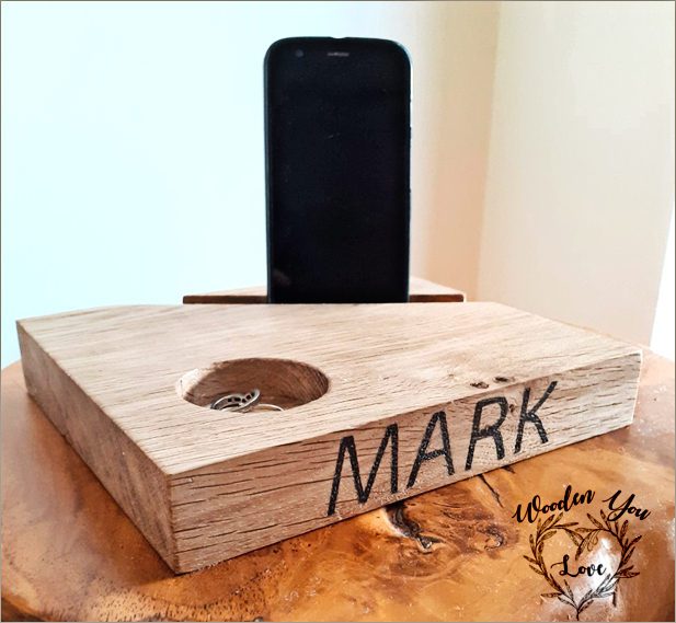 Handmade Wooden Luxury Oak Personalised Mobile Phone Stand
