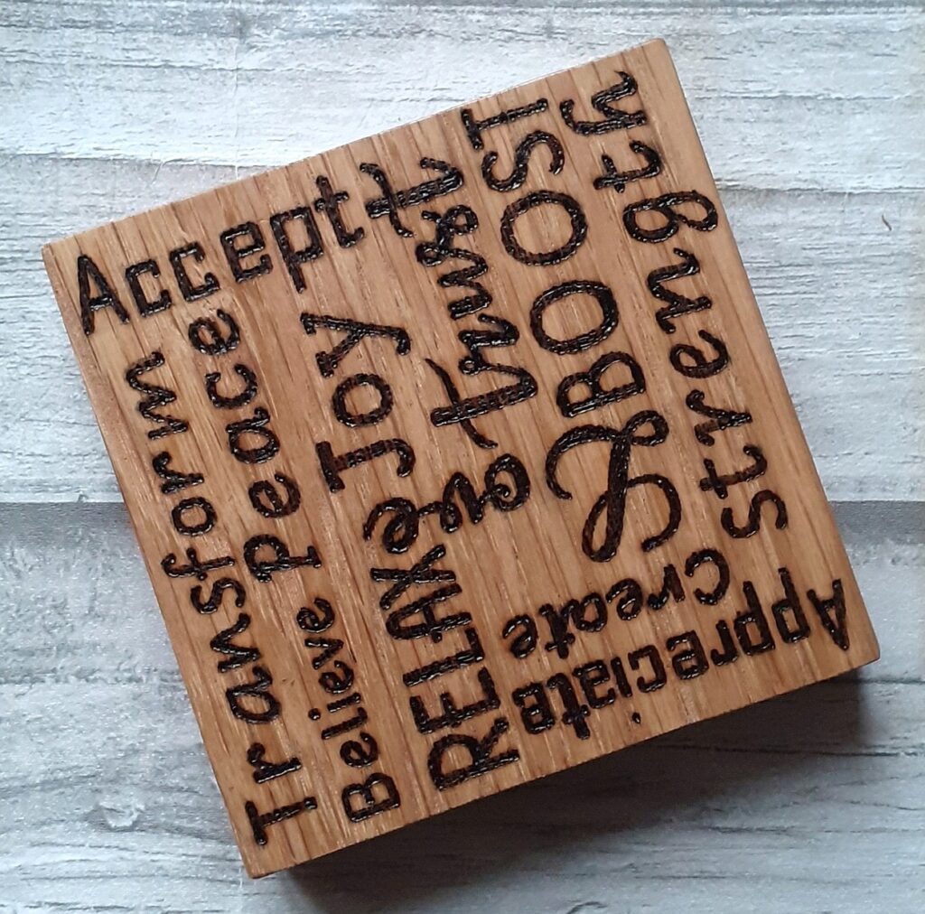 Handmade Wooden Positive Words Oak Coaster - Wooden You Love