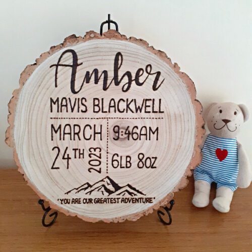 Handmade Wooden Personalised Baby Log Slice Gift Wooden You Love
