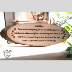 A sentimental plaque for Mum with a hand-burnt poem